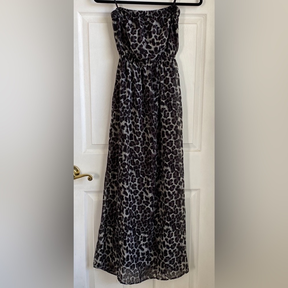 Forever 21 Animal Print Strapless Dress Black and Gray Small